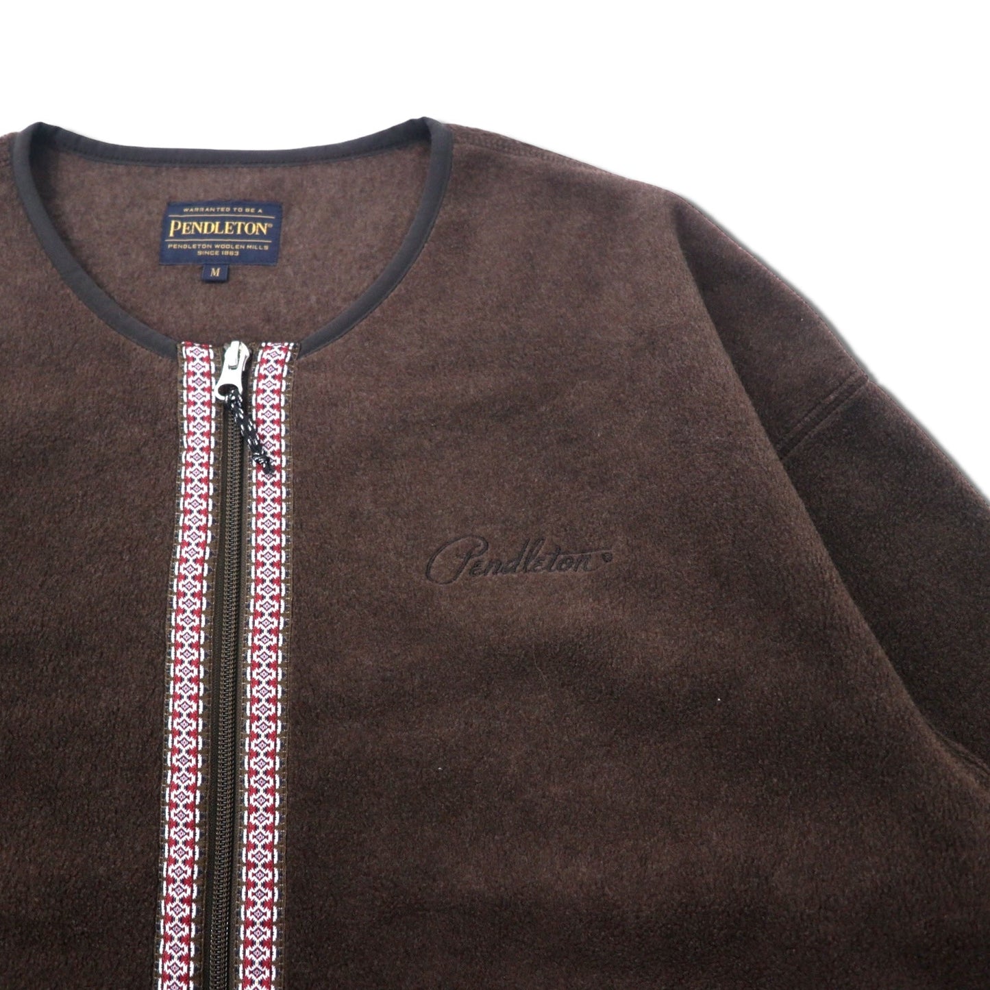PENDLETON クルーネック ジップ カーディガン フリースジャケット M ブラウン ポリエステル チロリアン Crew Neck Zip Cardigan 0475-1006