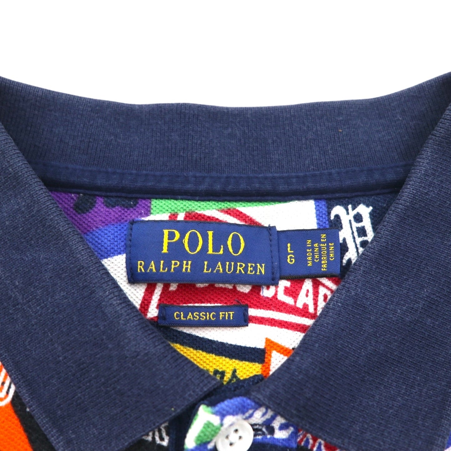POLO RALPH LAUREN ポロベア ポロシャツ L マルチカラー 鹿の子 総柄 ペナント コットン