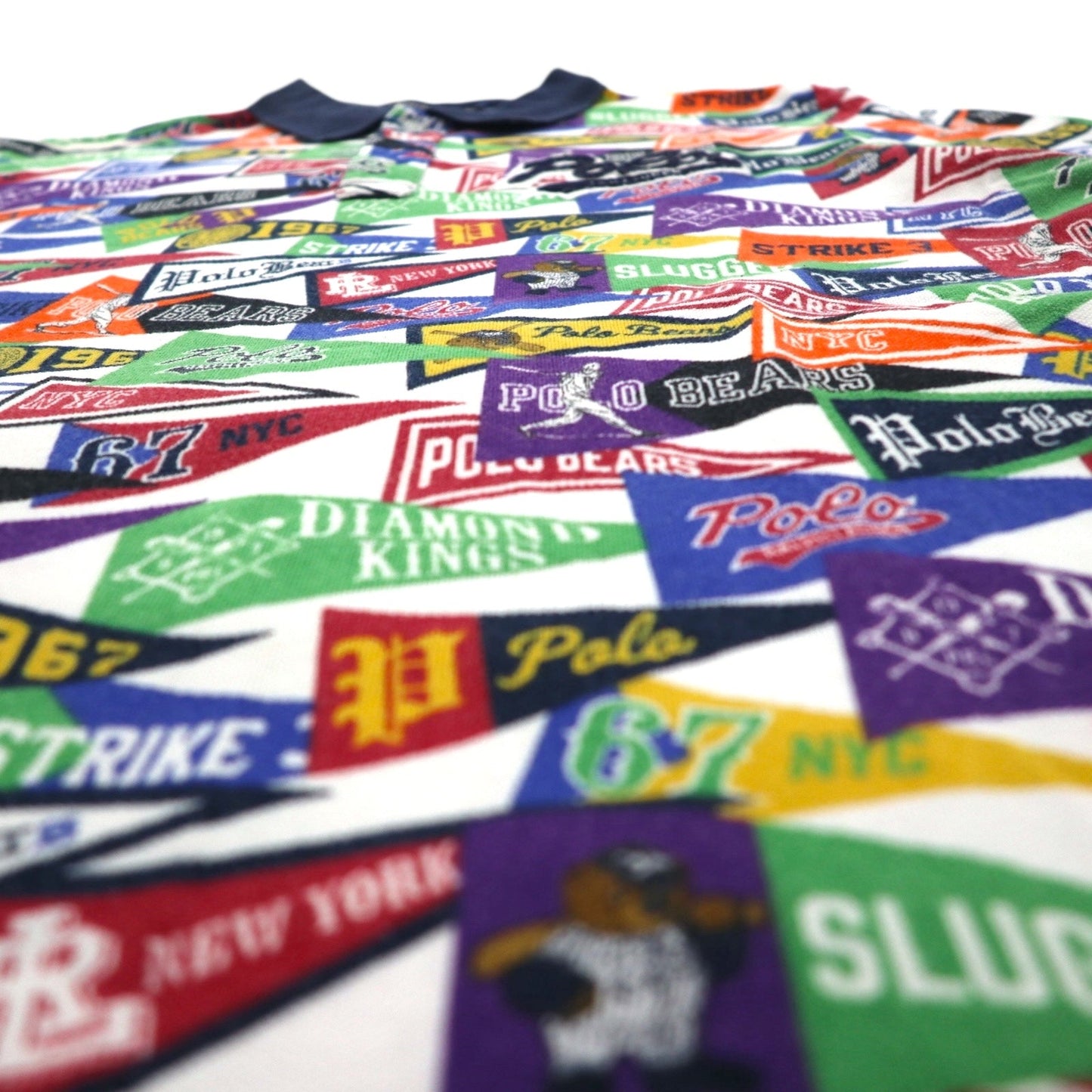 POLO RALPH LAUREN ポロベア ポロシャツ L マルチカラー 鹿の子 総柄 ペナント コットン