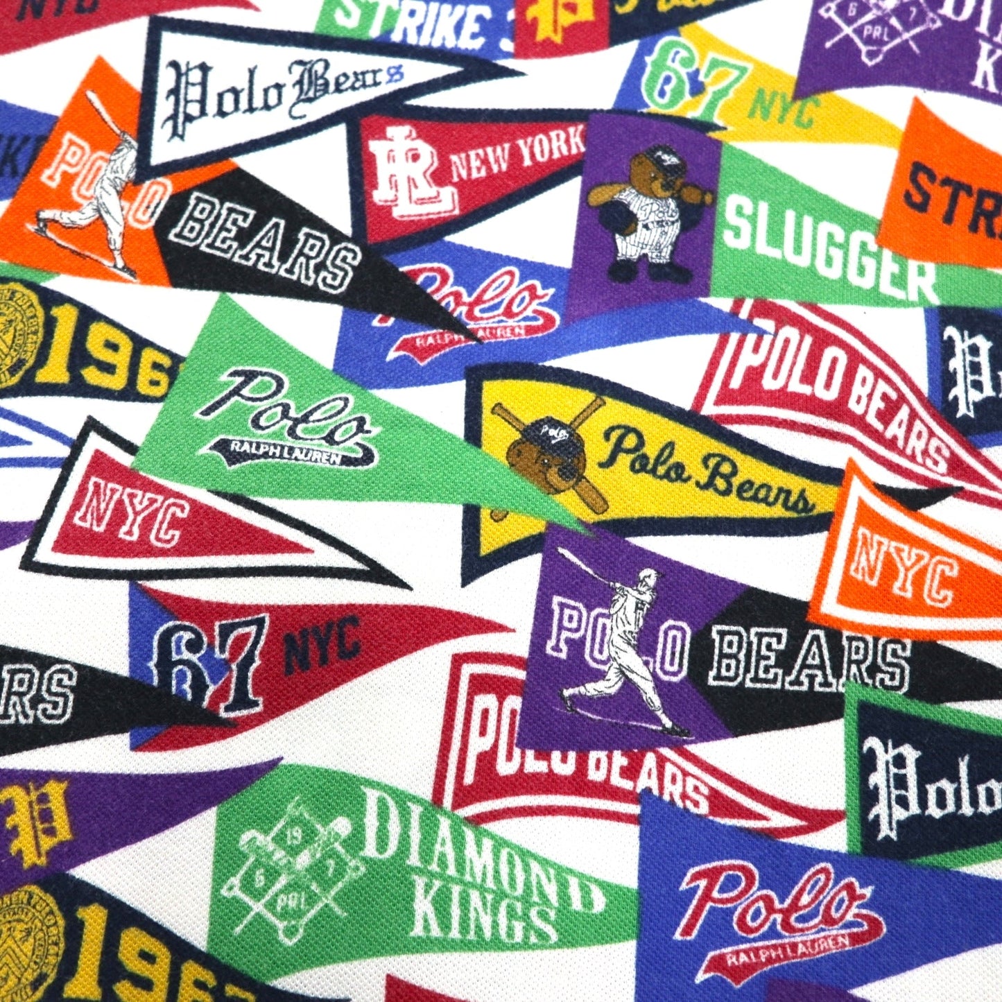 POLO RALPH LAUREN ポロベア ポロシャツ L マルチカラー 鹿の子 総柄 ペナント コットン