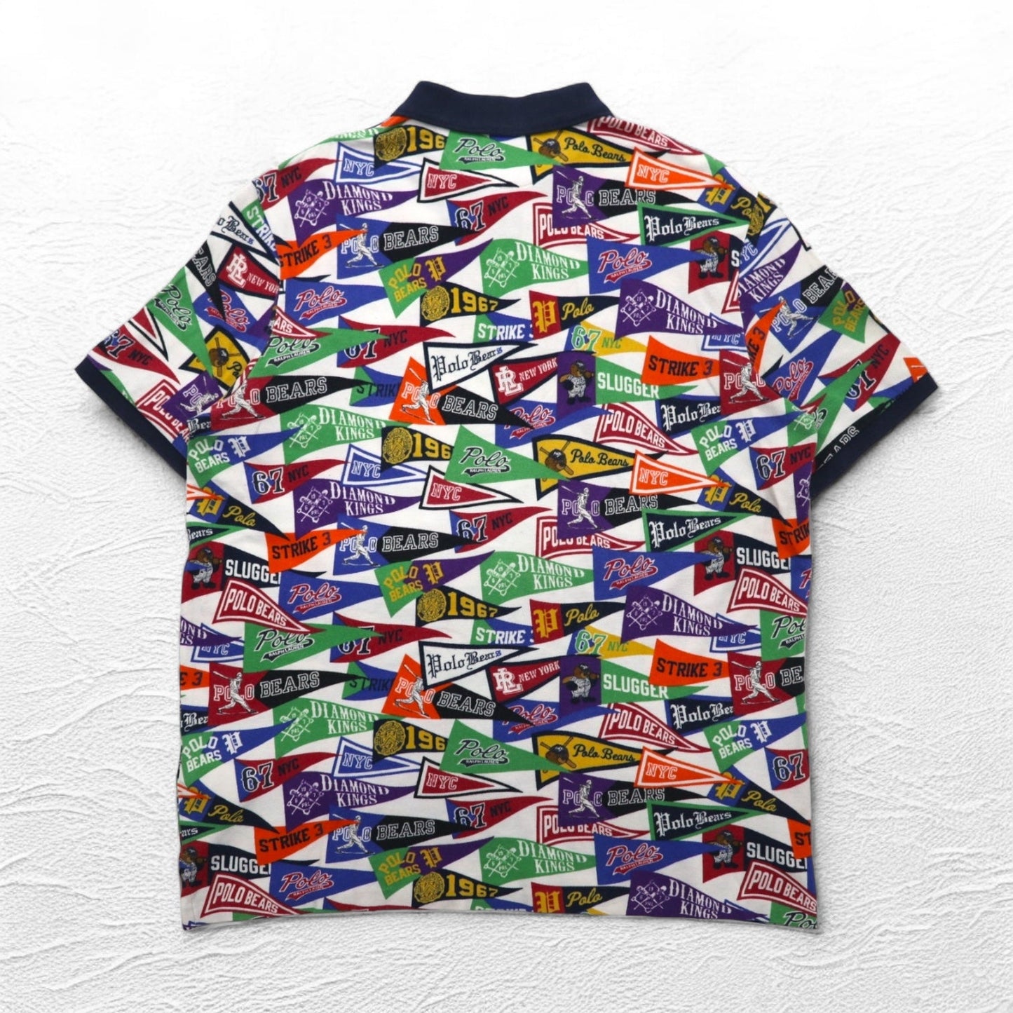 POLO RALPH LAUREN ポロベア ポロシャツ L マルチカラー 鹿の子 総柄 ペナント コットン