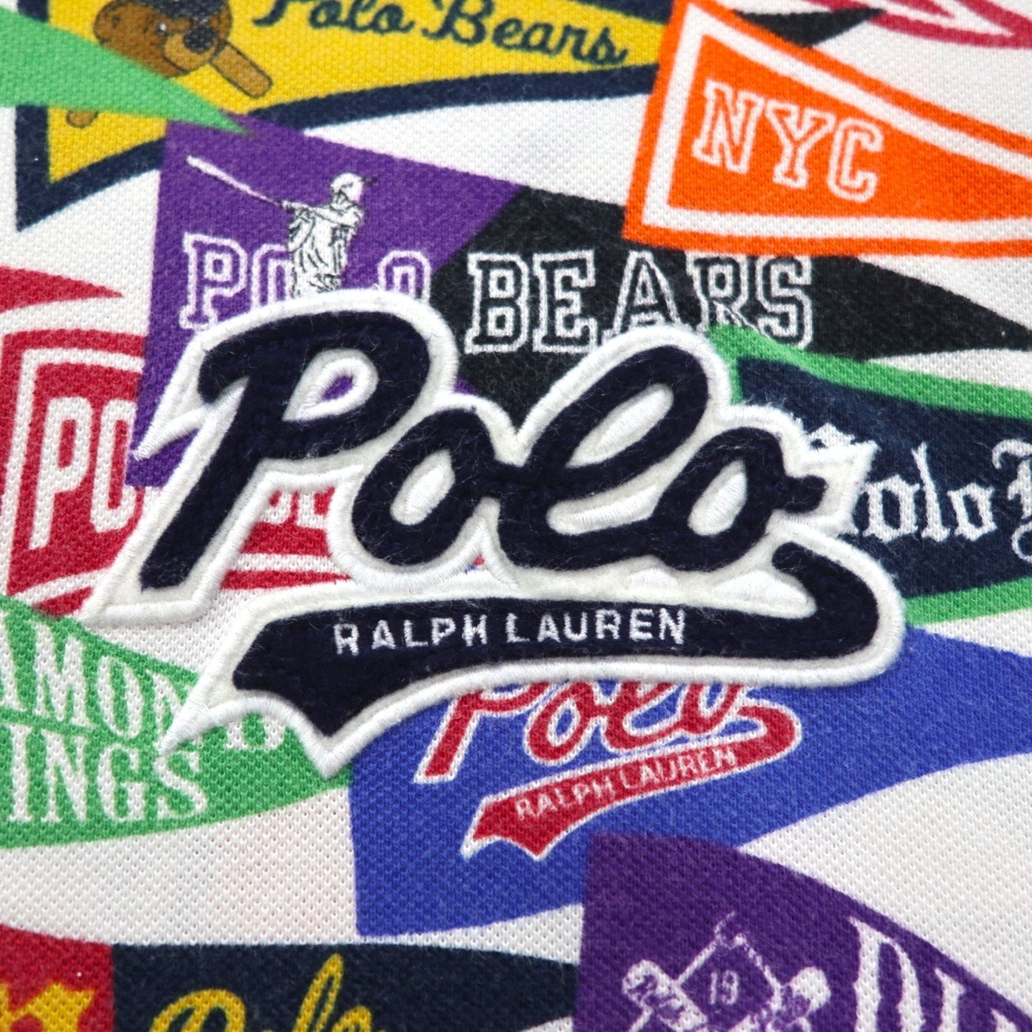 POLO RALPH LAUREN ポロベア ポロシャツ L マルチカラー 鹿の子 総柄 ペナント コットン