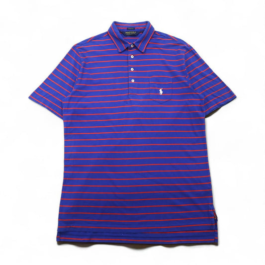 POLO GOLF RALPH LAUREN ピマコットン ボーダー ポロシャツ L ブルー オレンジ VINTAGE LISLE ポケット スモールポニー刺繍 ペルー製