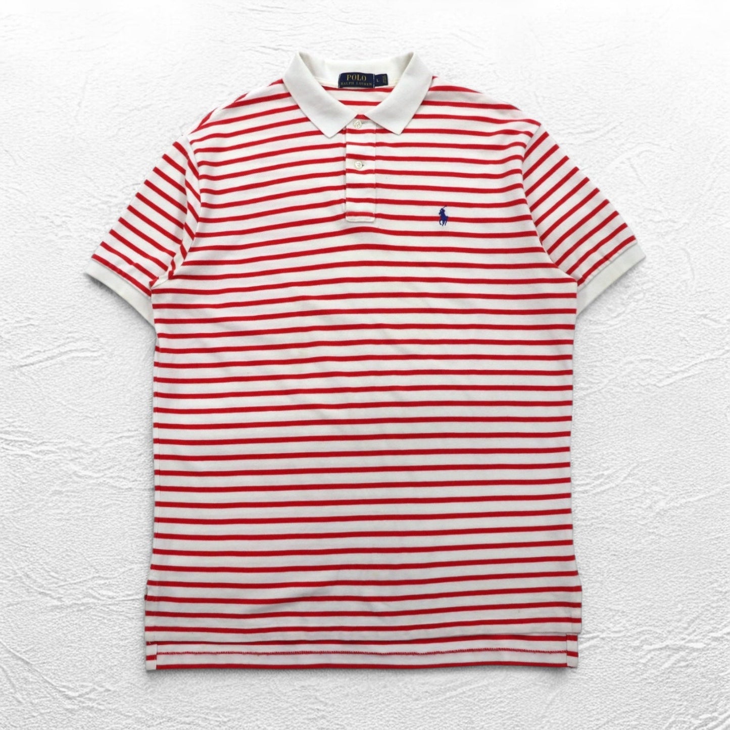 POLO RALPH LAUREN ボーダー ポロシャツ L ホワイト オレンジ コットン スモールポニー刺繍