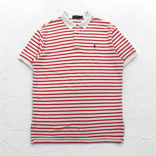 POLO RALPH LAUREN ボーダー ポロシャツ L ホワイト オレンジ コットン スモールポニー刺繍