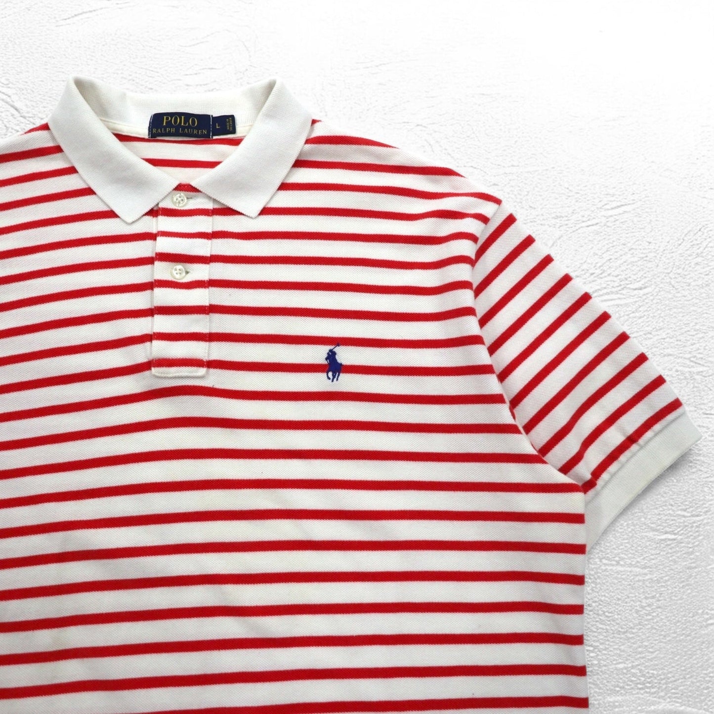 POLO RALPH LAUREN ボーダー ポロシャツ L ホワイト オレンジ コットン スモールポニー刺繍