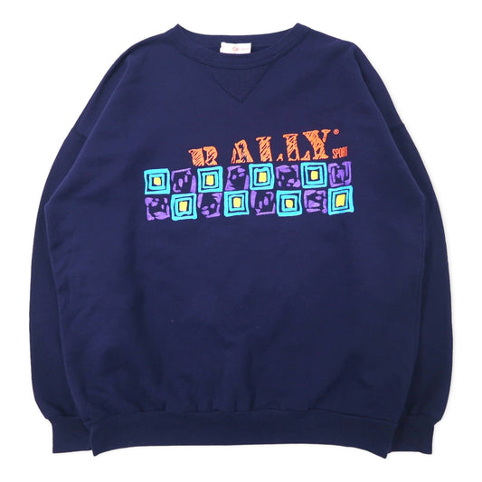 RALLY SPORT ロゴプリント スウェット M ネイビー コットン 両面プリント
