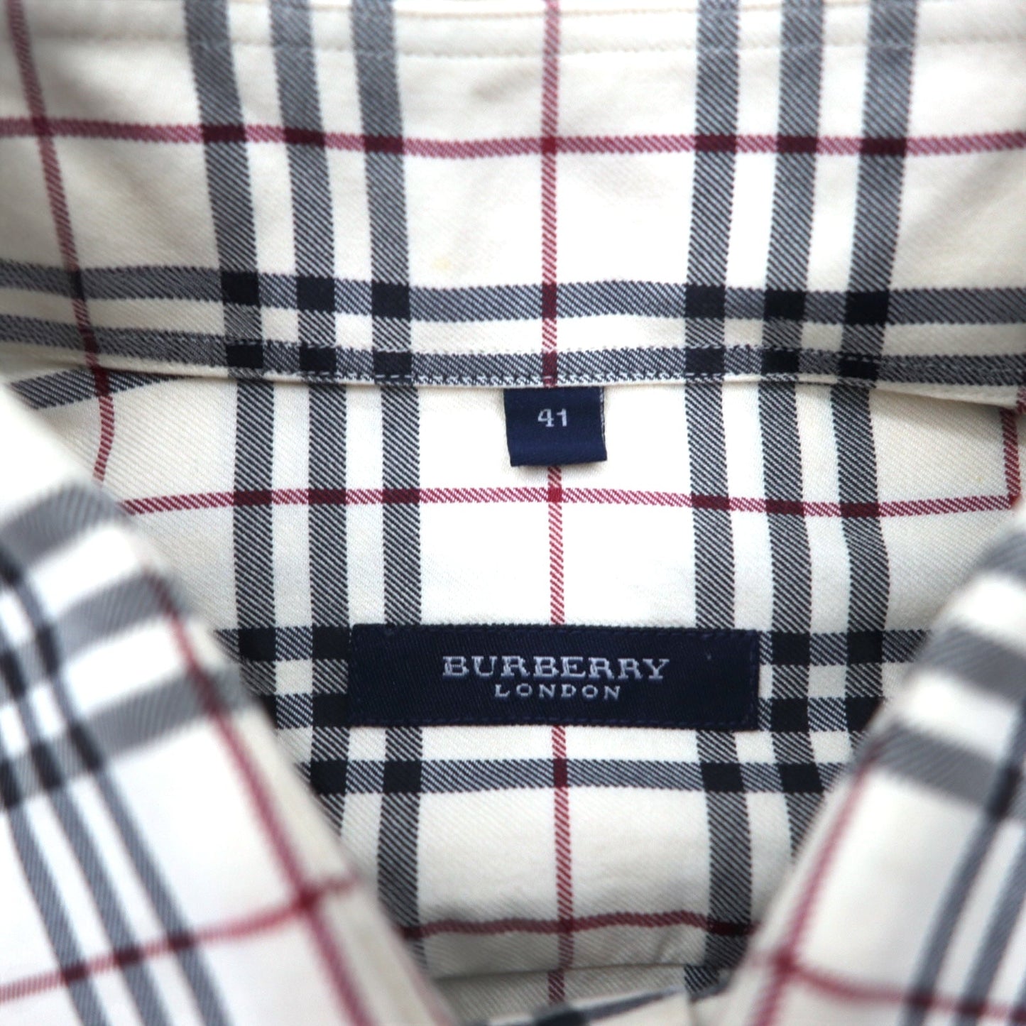 BURBERRY ノバチェック ドレスシャツ L ホワイト コットン ワンポイントロゴ刺繍