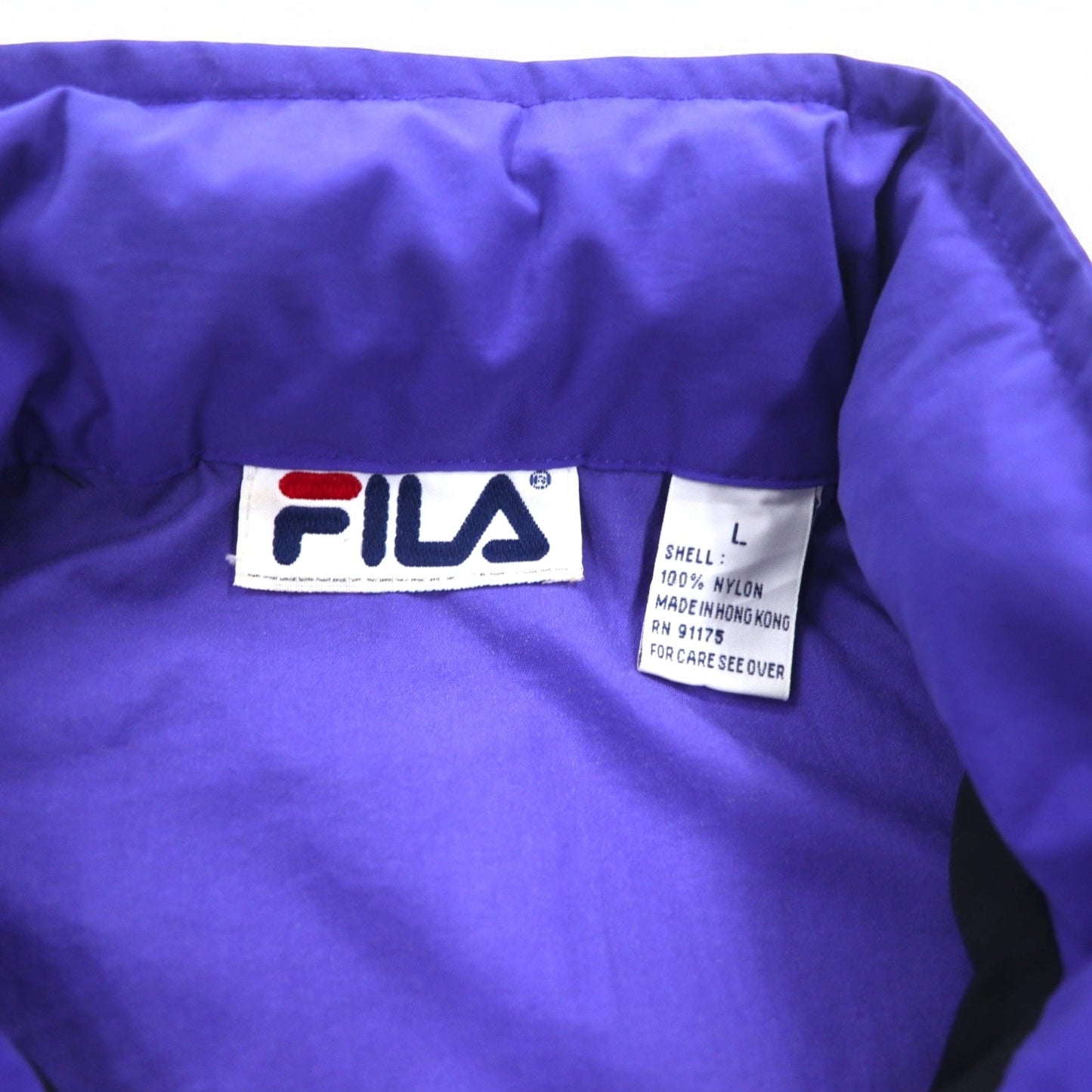FILA 90年代 ナイロンジャケット L ブラック パープル ドローコード フード収納式 ダブルジップ