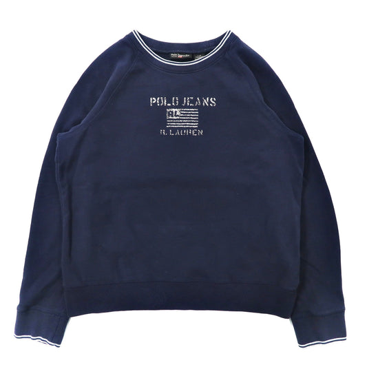 Polo Jeans Co. RALPH LAUREN リブライン ロゴプリント スウェット L ネイビー コットン 裏起毛 星条旗 90年代