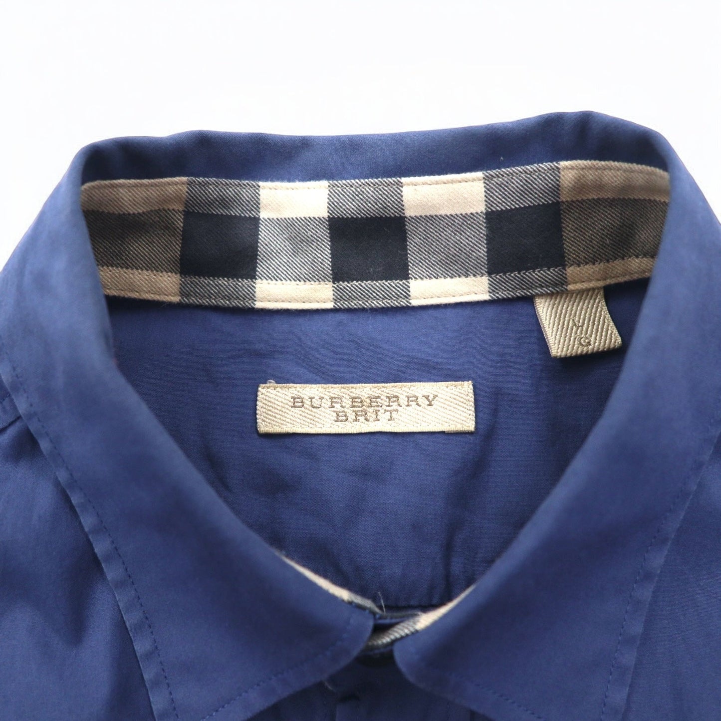 BURBERRY BRIT ドレスシャツ L ブルー ワンポイントロゴ刺繍 HKCHESHU35KOW