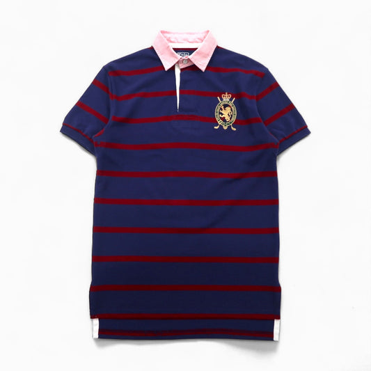 Polo by Ralph Lauren 90年代 ボーダー ポロシャツ M ネイビー レッド コットン 鹿の子 エンブレムロゴ刺繍