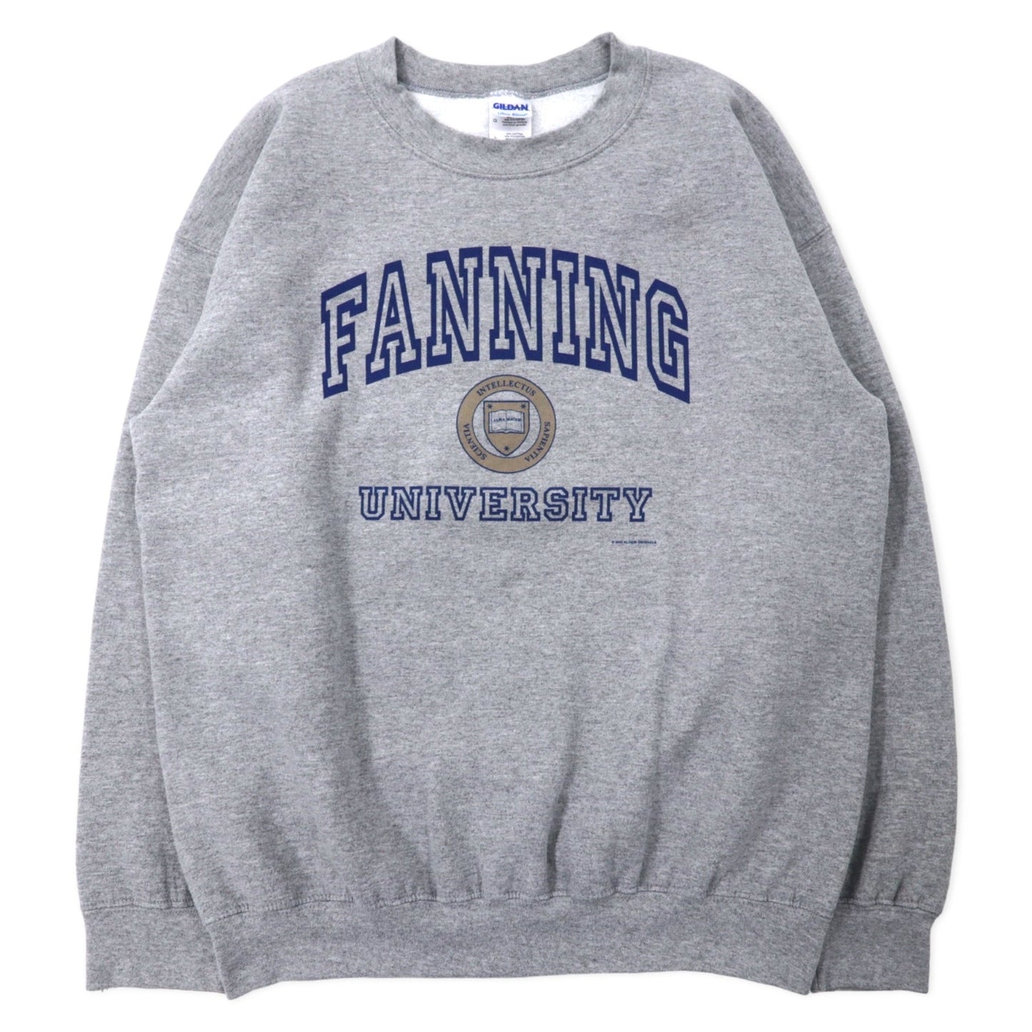GILDAN 00年代 カレッジ プリント スウェット L グレー コットン 裏起毛 FANNING UNIVERSITY ビッグサイズ メキシコ製