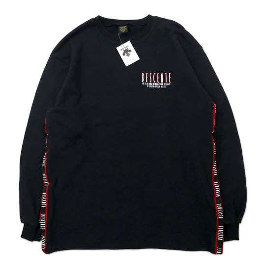 DESCENTE 90年代 ビッグサイズ テープロゴスウェット M-L ブラック コットン 日本製 未使用品
