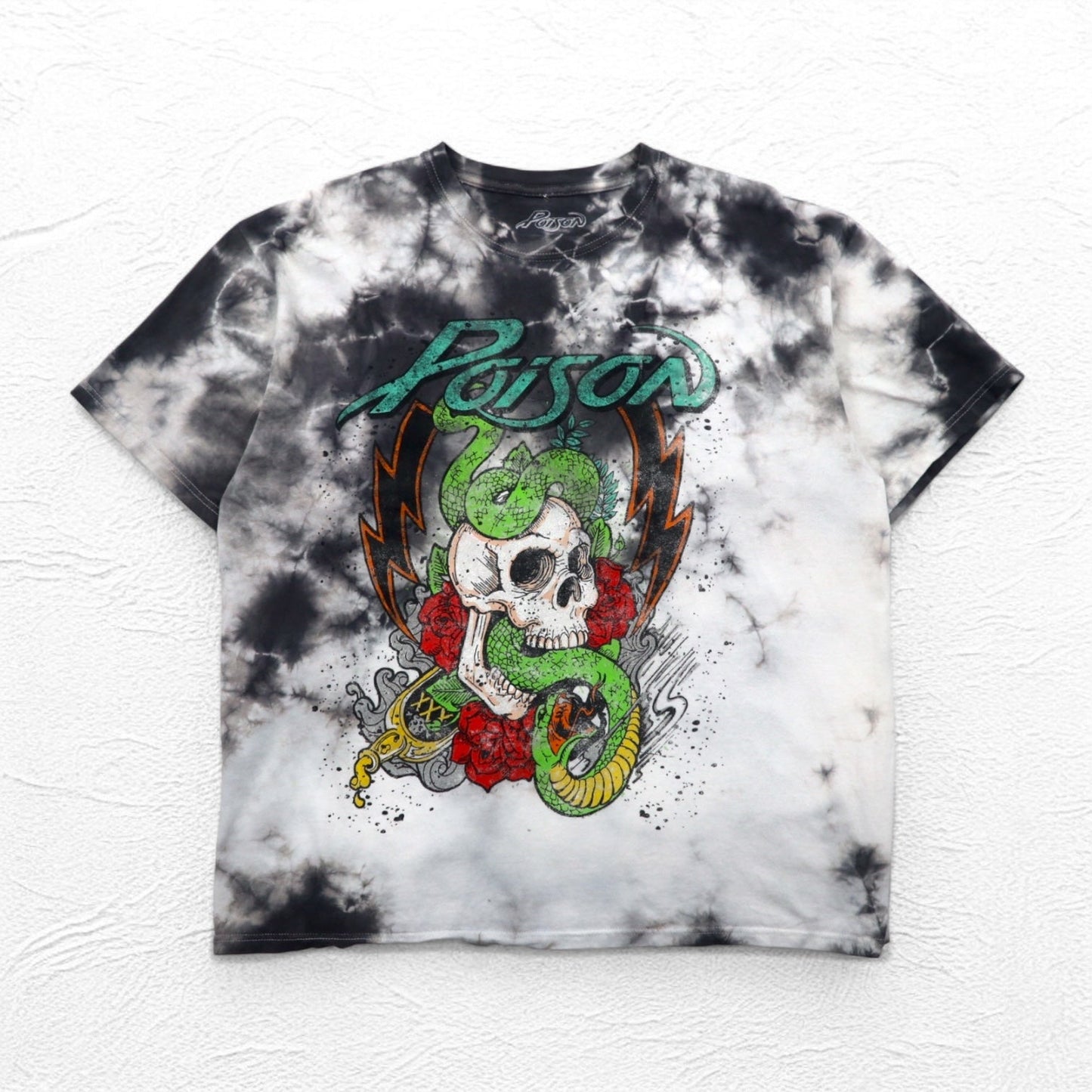 POISON ポイズン バンド Tシャツ XL タイダイ ホワイト グレー スカル メキシコ製