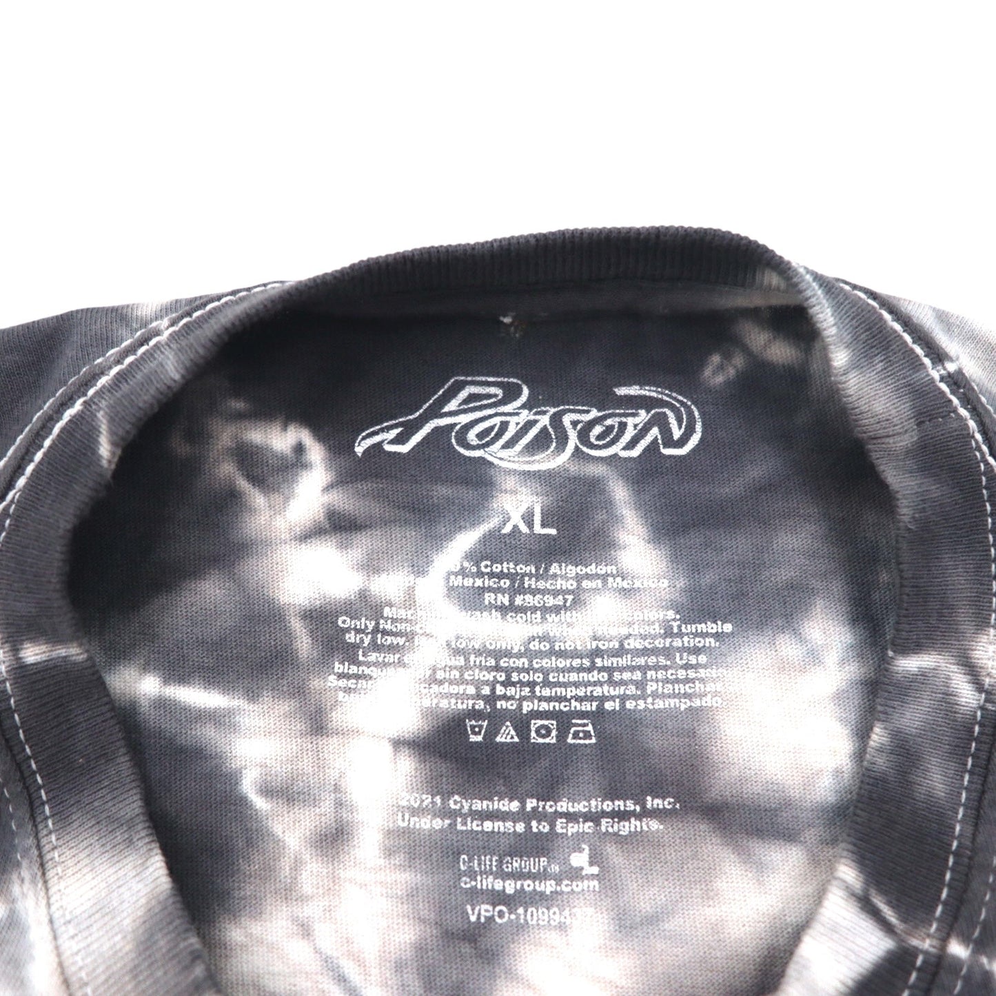 POISON ポイズン バンド Tシャツ XL タイダイ ホワイト グレー スカル メキシコ製