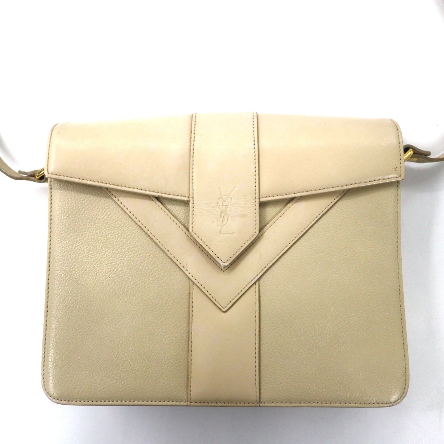 YVES SAINT LAURENT ショルダーバッグ クリーム レザー YSL オールド