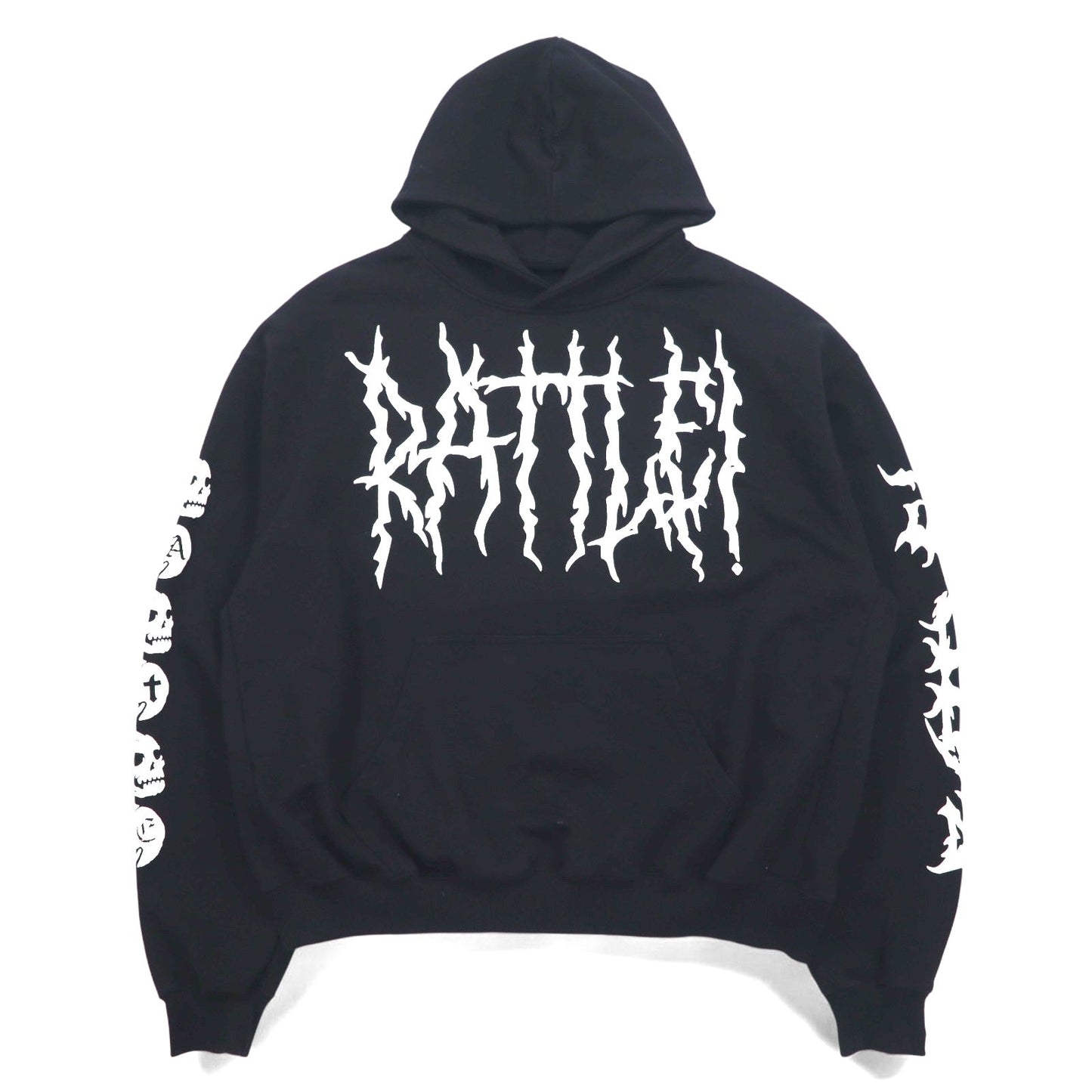 Elevation Worship RATTLE プルオーバーパーカー XXL ブラック 両面 スリーブ プリント スカル OPEN THE GRAVE  ポルトガル製