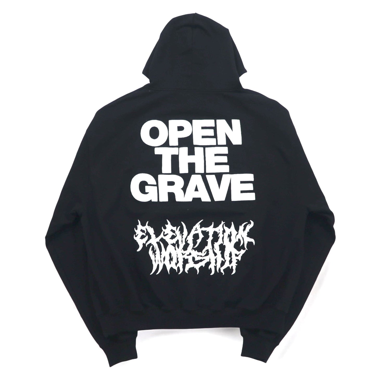 Elevation Worship RATTLE プルオーバーパーカー XXL ブラック 両面 スリーブ プリント スカル OPEN THE GRAVE  ポルトガル製
