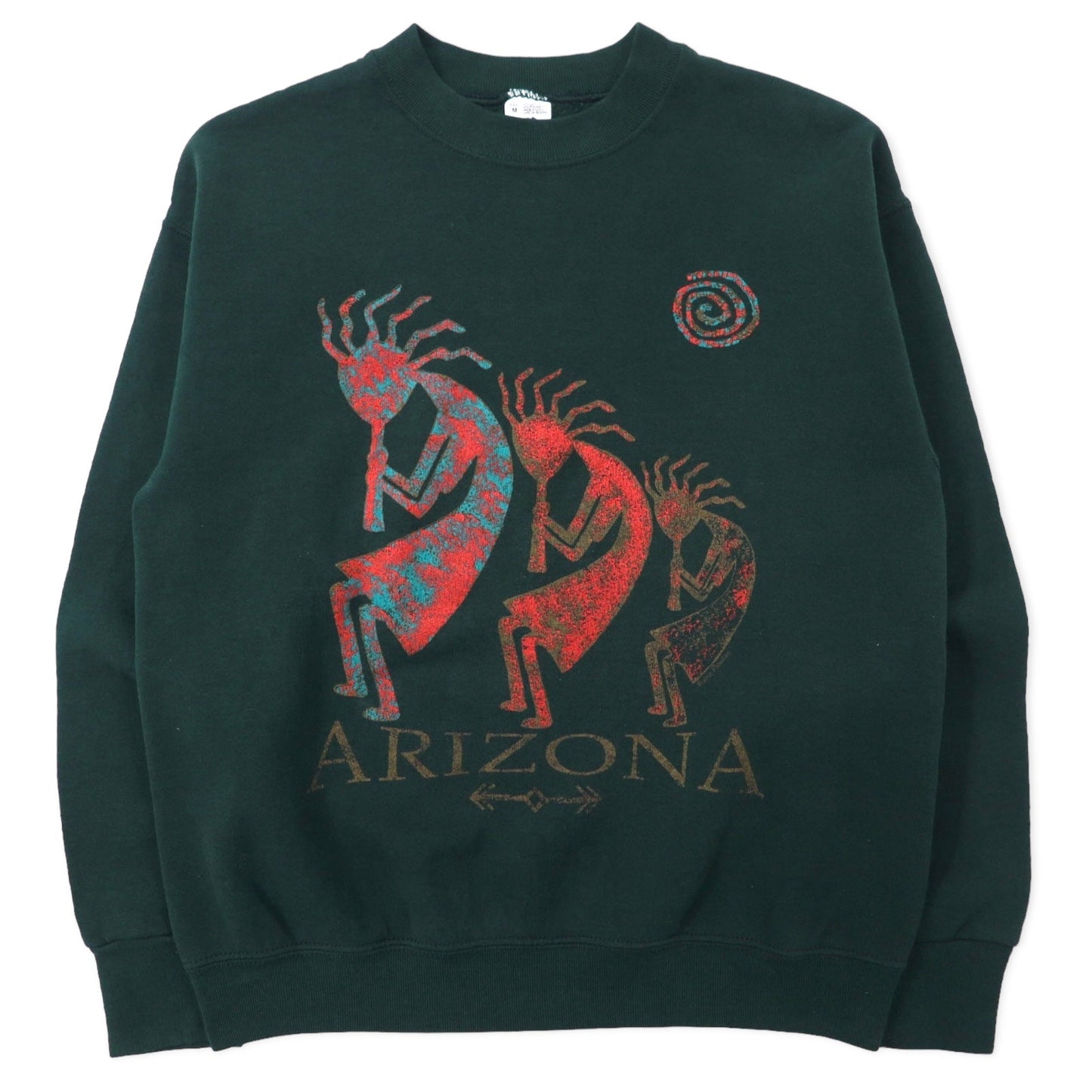 FRUIT OF THE LOOM USA製 90年代 インディアン プリント スウェット M グリーン コットン ARIZONA ココペリ