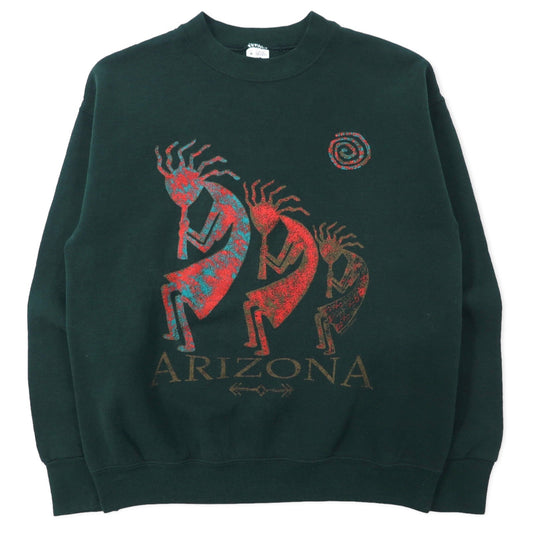 FRUIT OF THE LOOM USA製 90年代 インディアン プリント スウェット M グリーン コットン ARIZONA ココペリ