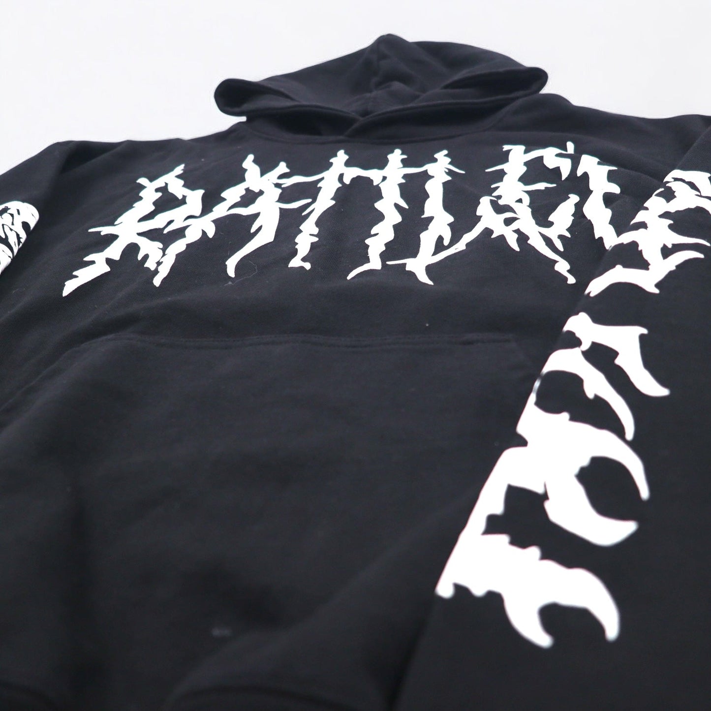 Elevation Worship RATTLE プルオーバーパーカー XXL ブラック 両面 スリーブ プリント スカル OPEN THE GRAVE  ポルトガル製