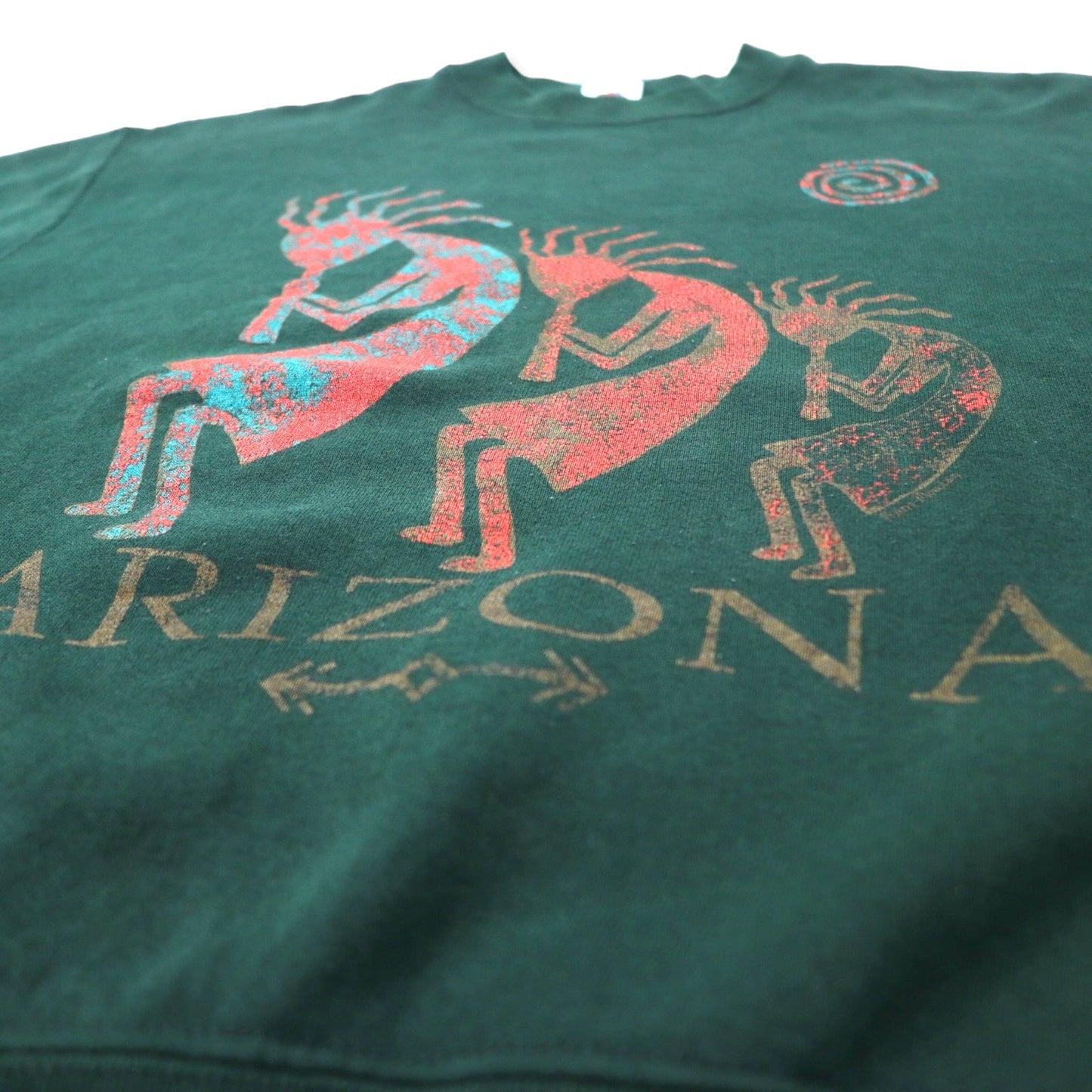 FRUIT OF THE LOOM USA製 90年代 インディアン プリント スウェット M グリーン コットン ARIZONA ココペリ