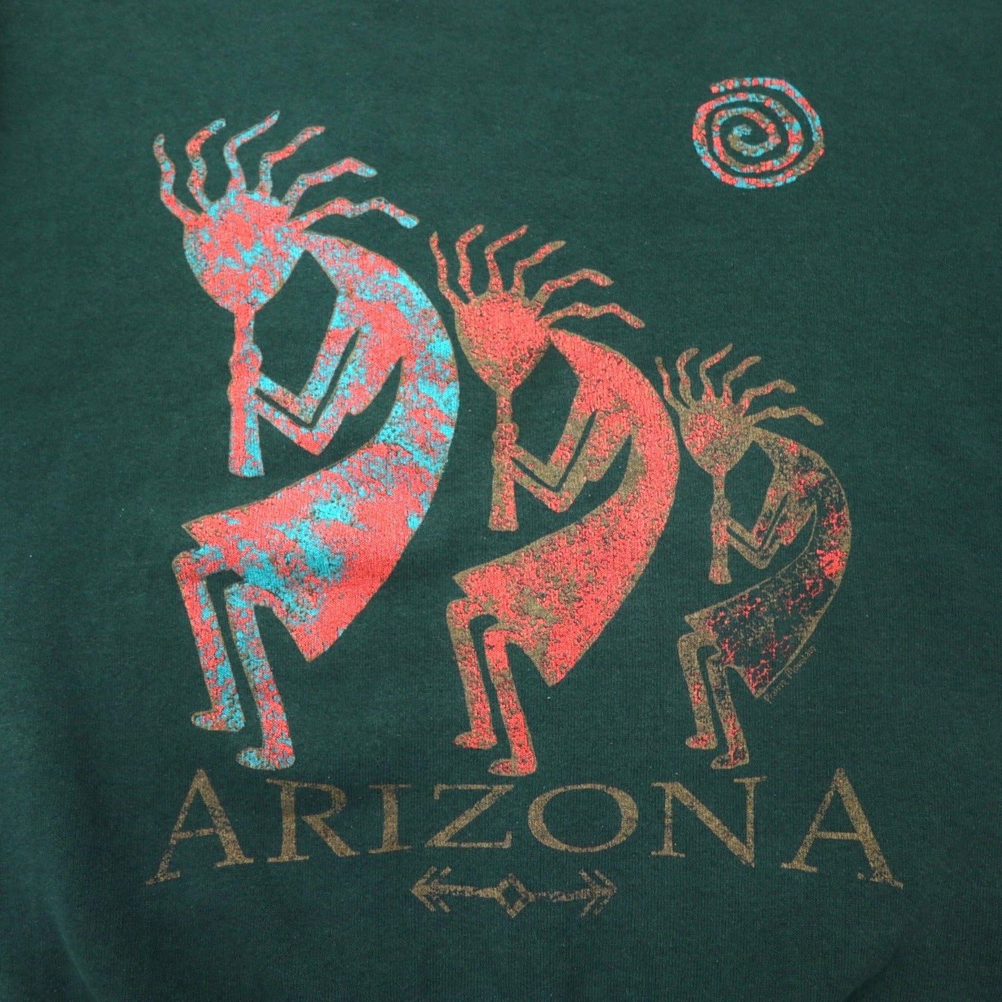 FRUIT OF THE LOOM USA製 90年代 インディアン プリント スウェット M グリーン コットン ARIZONA ココペリ