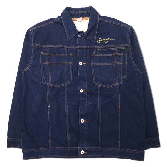 Sean John 00年代 デニムジャケット Gジャン XL ブルー 濃紺 ワンポイントロゴ刺繍 ビッグサイズ