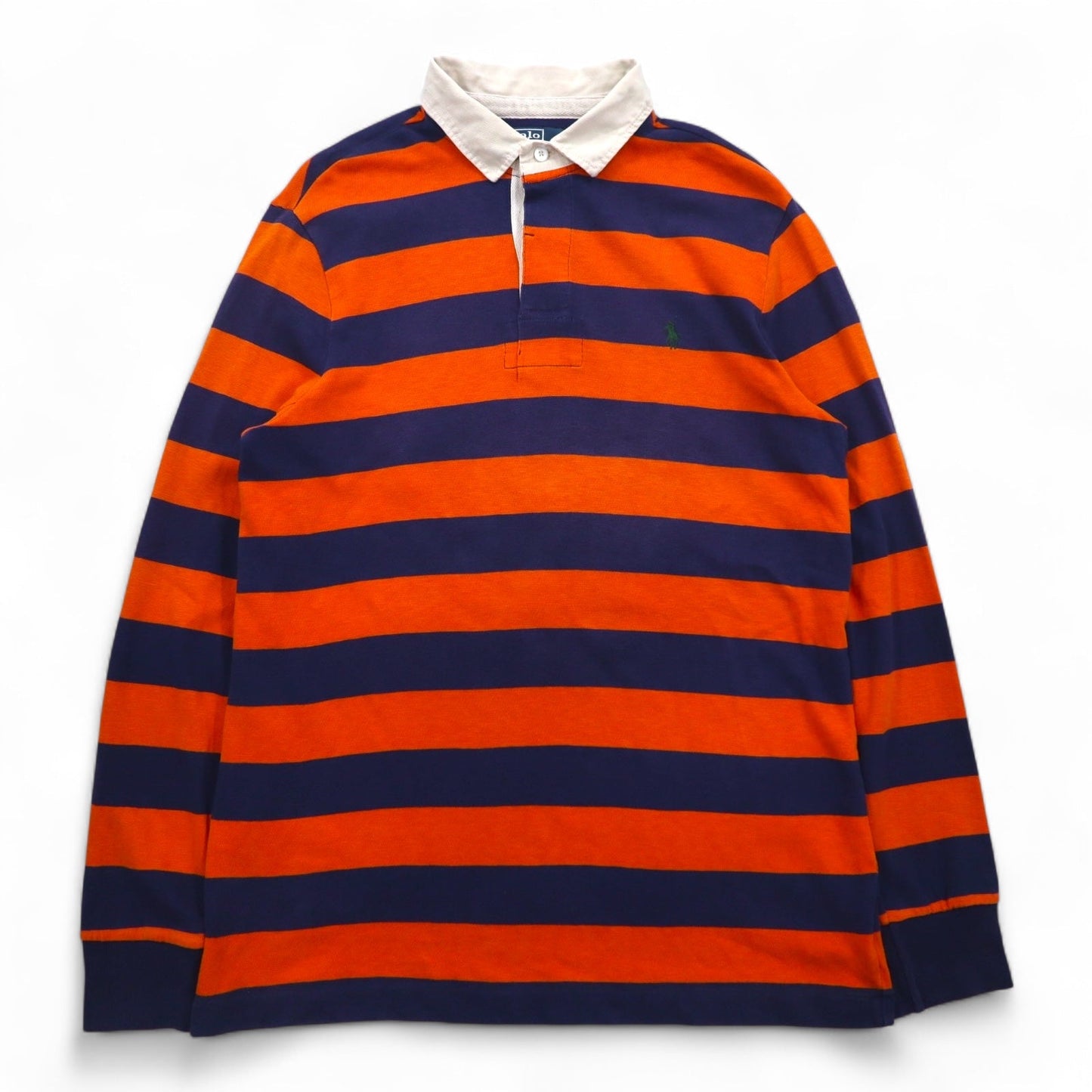 Polo by Ralph Lauren 90年代 ボーダー ラガーシャツ L オレンジ ネイビー CUSTOM FIT スモールポニー刺繍