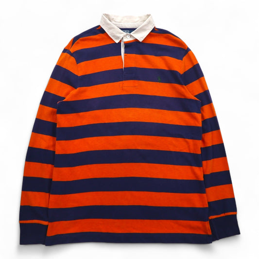Polo by Ralph Lauren 90年代 ボーダー ラガーシャツ L オレンジ ネイビー CUSTOM FIT スモールポニー刺繍