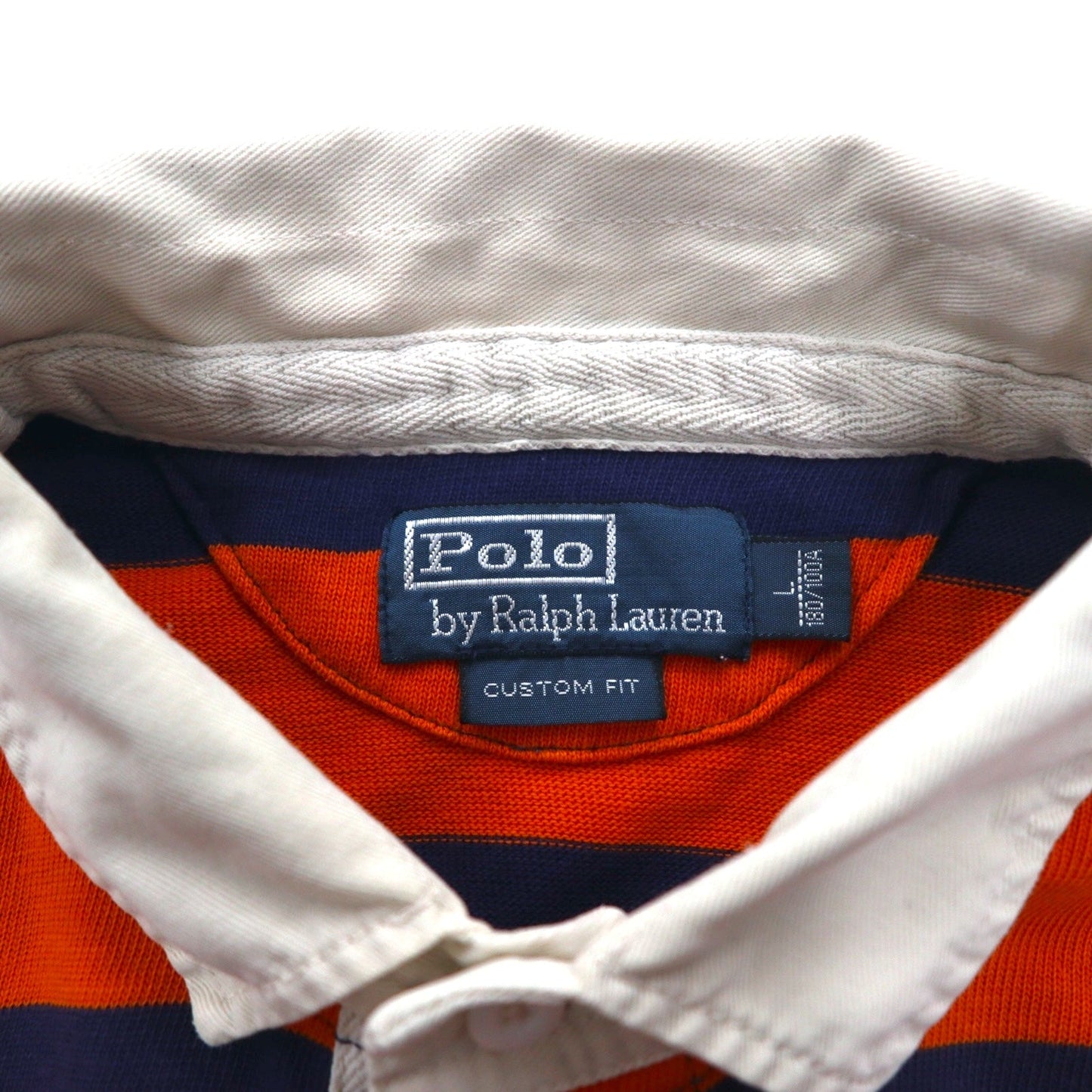 Polo by Ralph Lauren 90年代 ボーダー ラガーシャツ L オレンジ ネイビー CUSTOM FIT スモールポニー刺繍