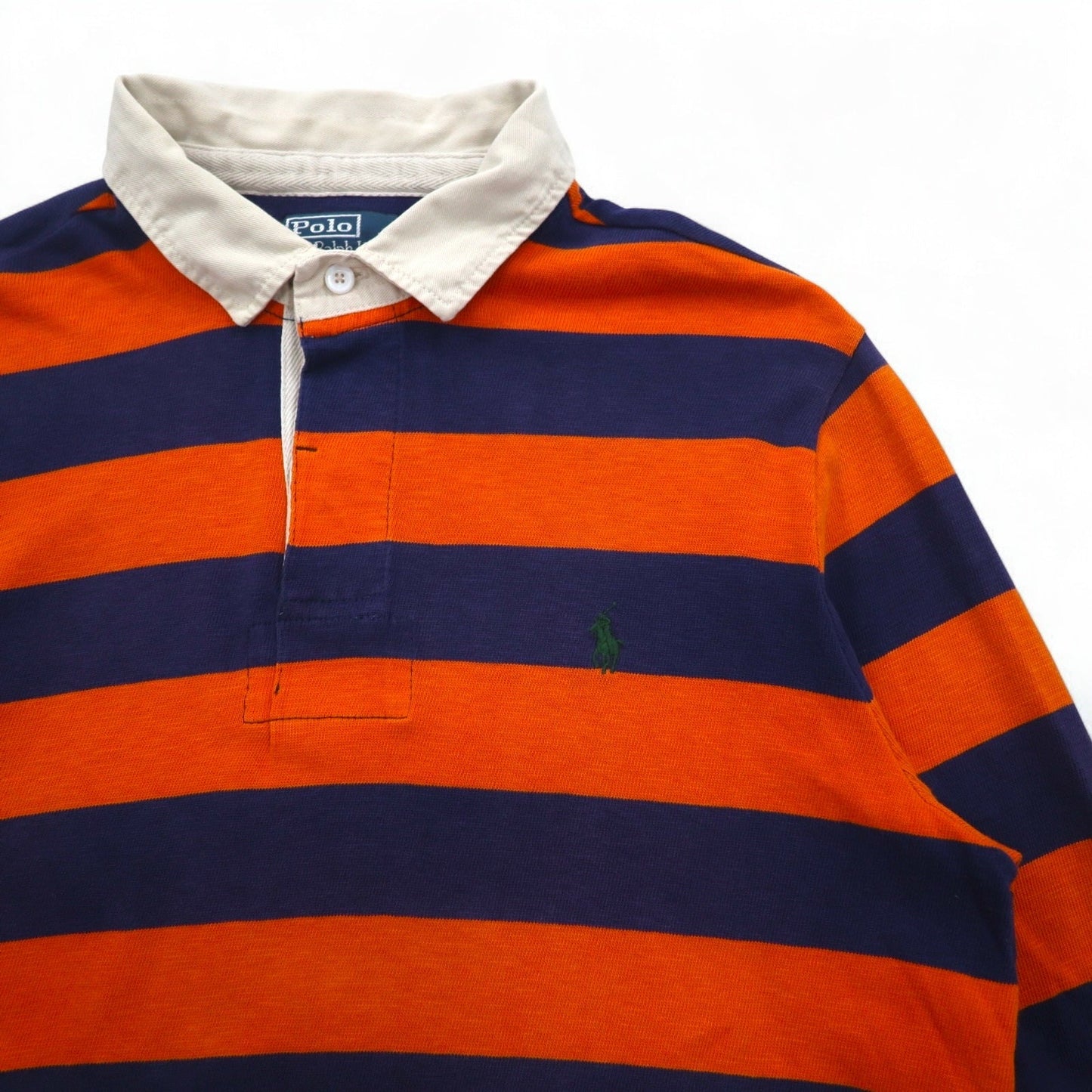 Polo by Ralph Lauren 90年代 ボーダー ラガーシャツ L オレンジ ネイビー CUSTOM FIT スモールポニー刺繍