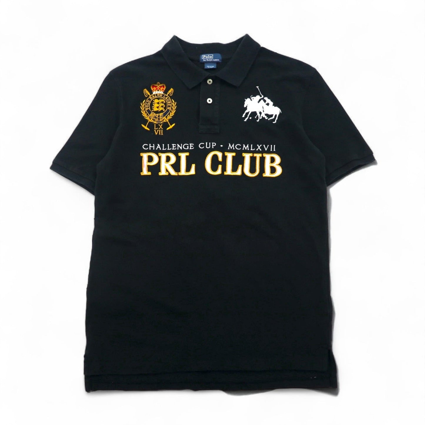 Polo by Ralph Lauren 90年代 PRL CLUB 刺繍 ポロシャツ M ブラック 鹿の子 ダブルポニー エンブレム