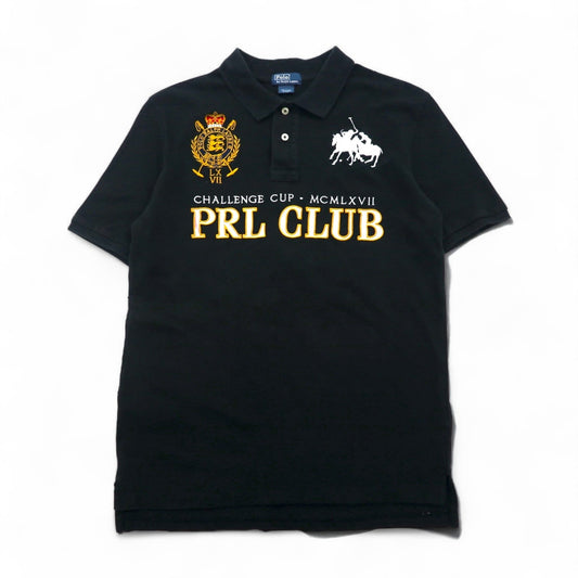 Polo by Ralph Lauren 90年代 PRL CLUB 刺繍 ポロシャツ M ブラック 鹿の子 ダブルポニー エンブレム