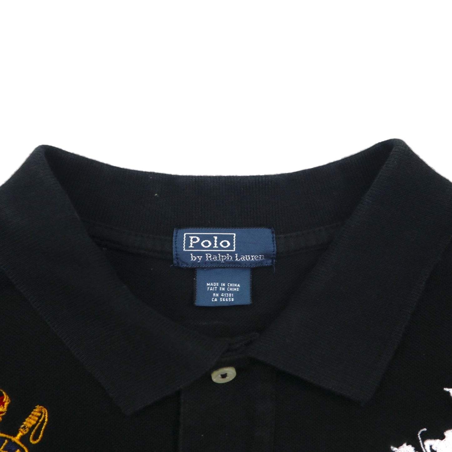 Polo by Ralph Lauren 90年代 PRL CLUB 刺繍 ポロシャツ M ブラック 鹿の子 ダブルポニー エンブレム