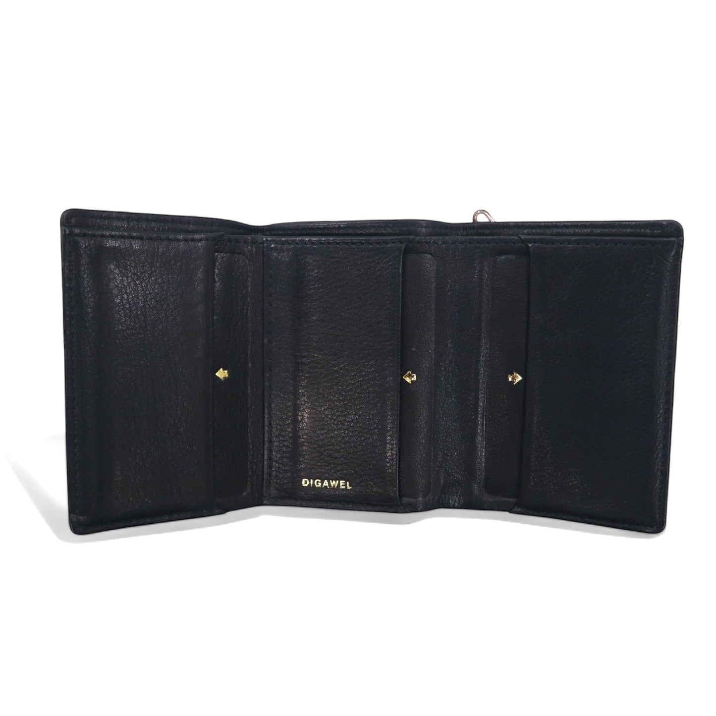 DIGAWEL 3つ折り財布 ミニウォレット ブラック レザー 箔押し THREE FOLD PURSE