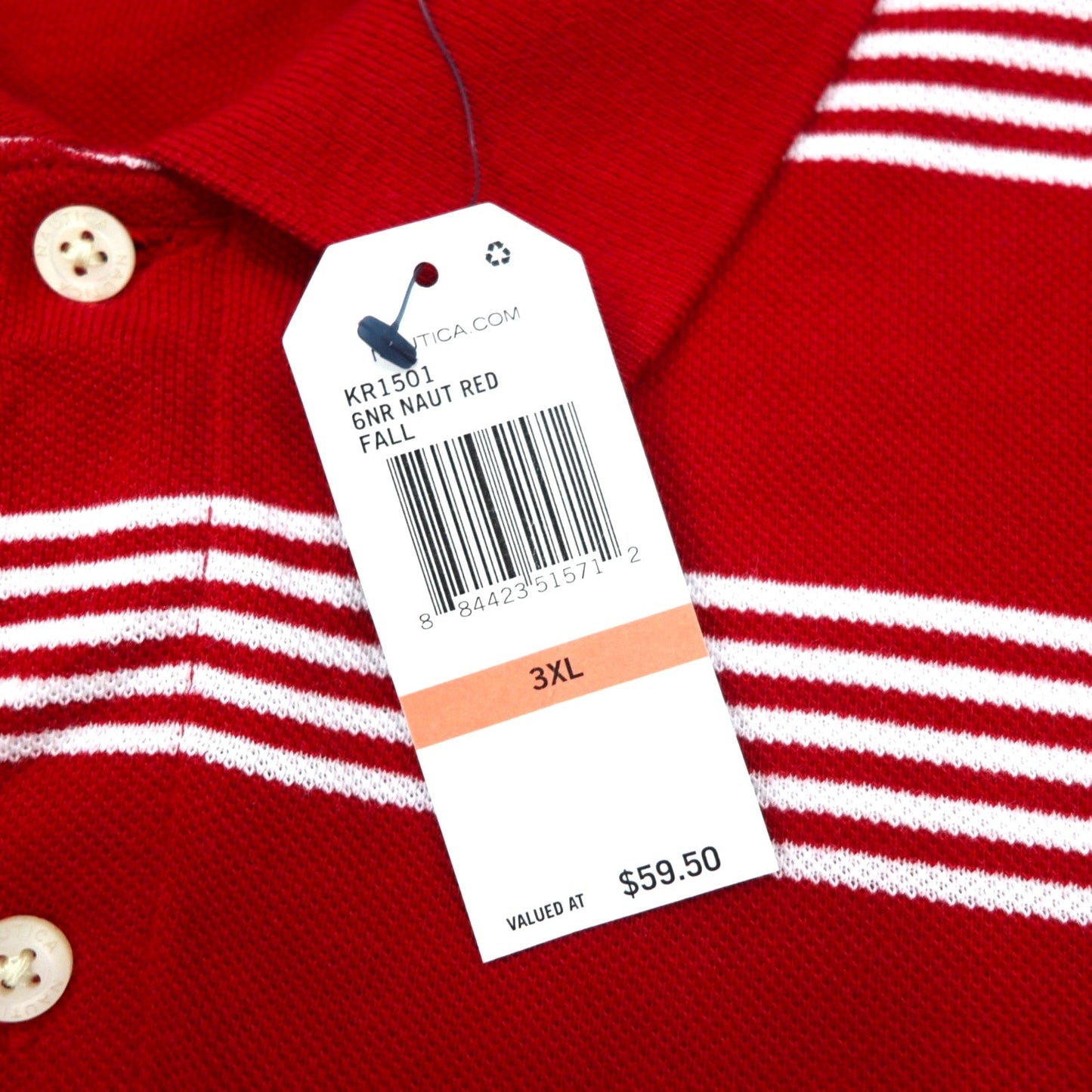 NAUTICA ビッグサイズ ボーダー ポロシャツ 3XL レッド コットン 鹿の子 ワンポイントロゴ刺繍 未使用品