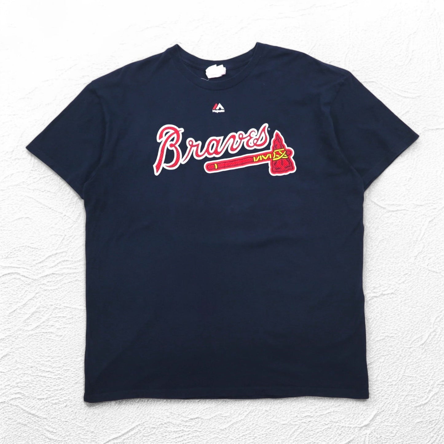 Majestic 90年代 ベースボール プリント Tシャツ 2XL ネイビー MLB Braves ナンバリング メキシコ製