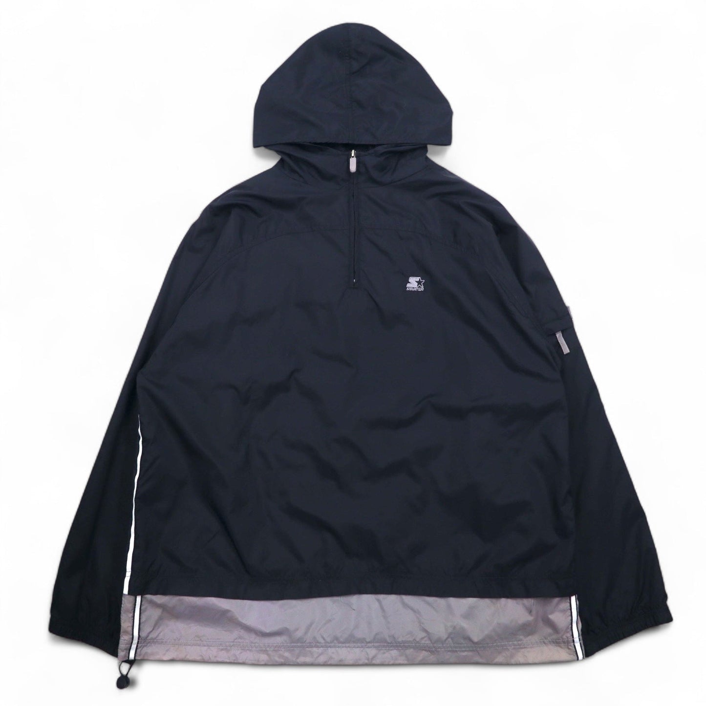 STARTER レイヤード アノラックパーカー ハーフジップ ナイロンジャケット L ブラック ワンポイントロゴ刺繍