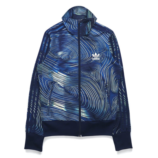 adidas originals ファイヤーバード スタンドカラー ハイネック トラックジャケット ジャージ M ネイビー 総柄 トレフォイルロゴ 3ストライプ Blue Geology Fire Bird Track Top BQ1001
