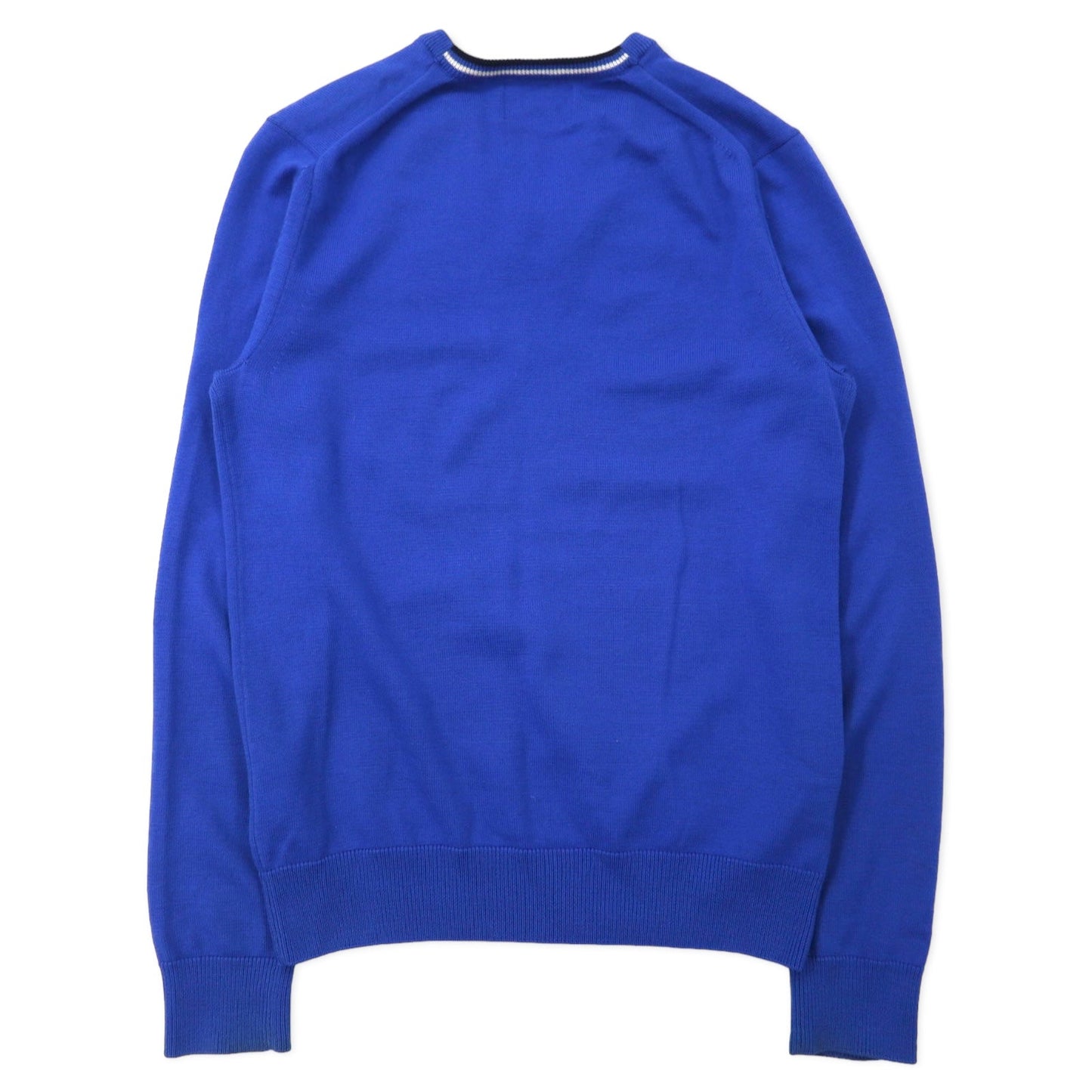 FRED PERRY Vネック メリノウール ニット セーター S ブルー ワンポイントロゴ刺繍 K8225