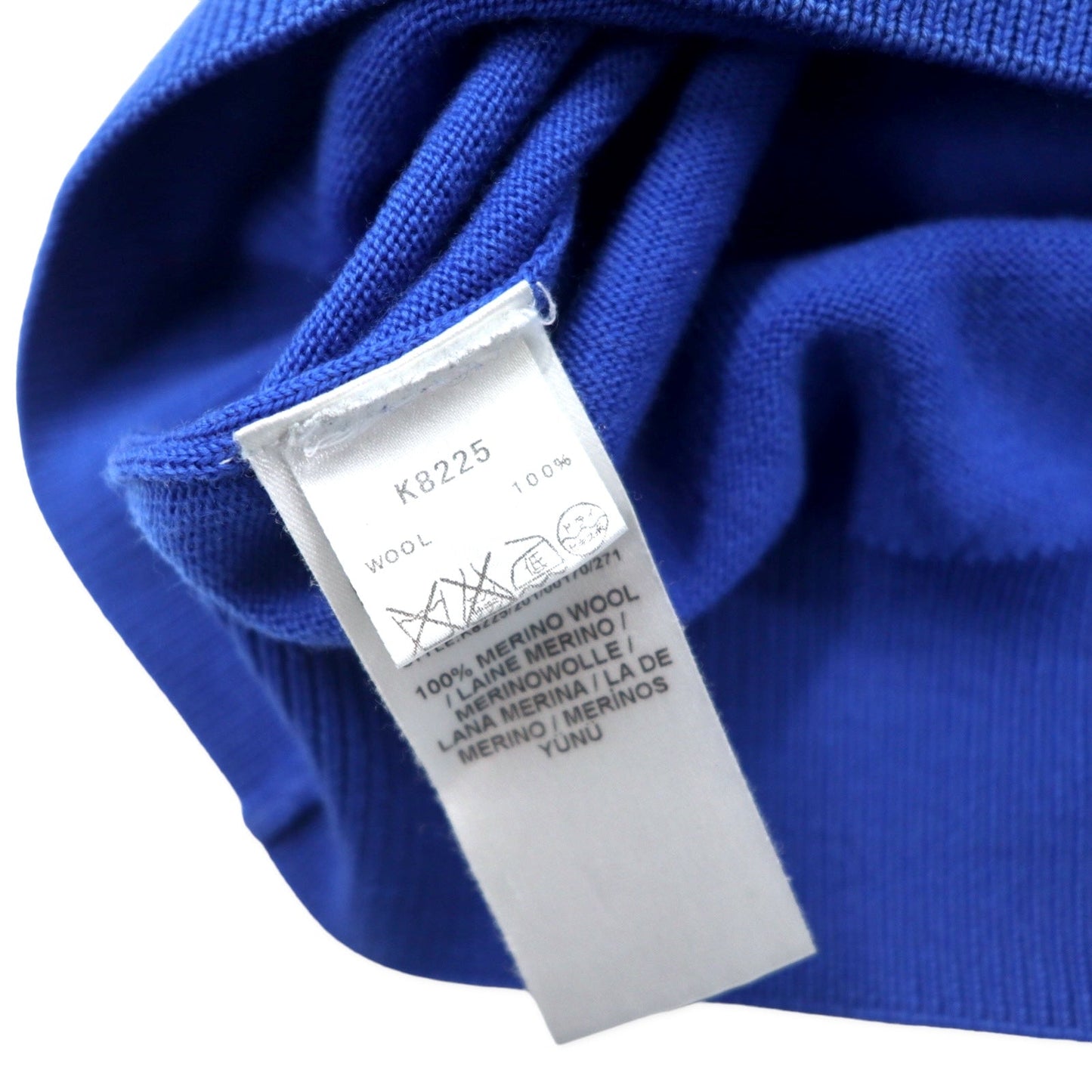 FRED PERRY Vネック メリノウール ニット セーター S ブルー ワンポイントロゴ刺繍 K8225