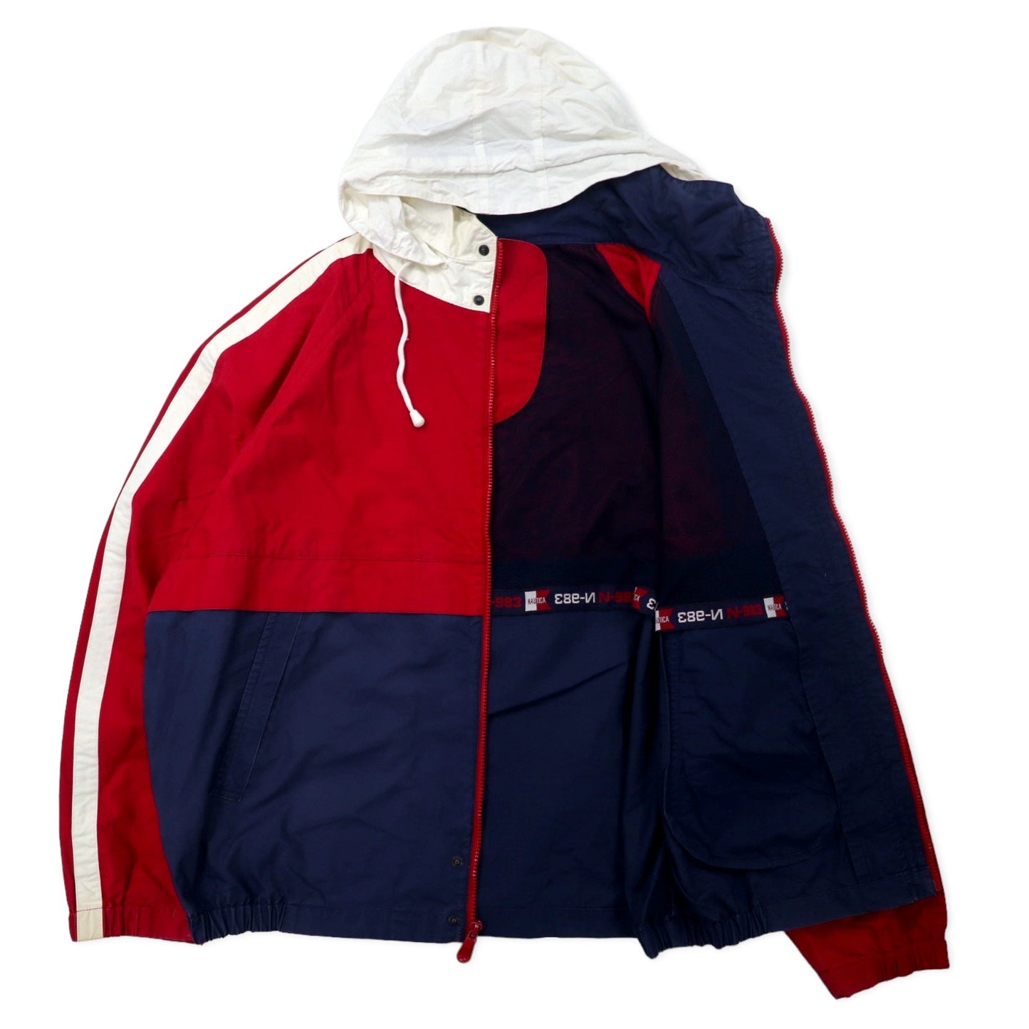 nautica 90年代 セーリングジャケット XL ネイビー レッド コットン サイドライン N983 フード収納式 ビッグサイズ