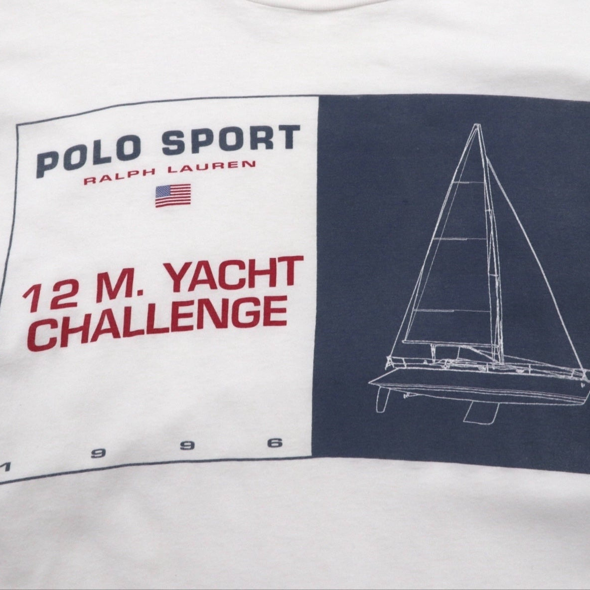 POLO SPORT RALPH LAUREN 90年代 USA製 ロングスリーブ Tシャツ ロンT XL ホワイト 12M. YACHT CHALLENGE 袖プリント