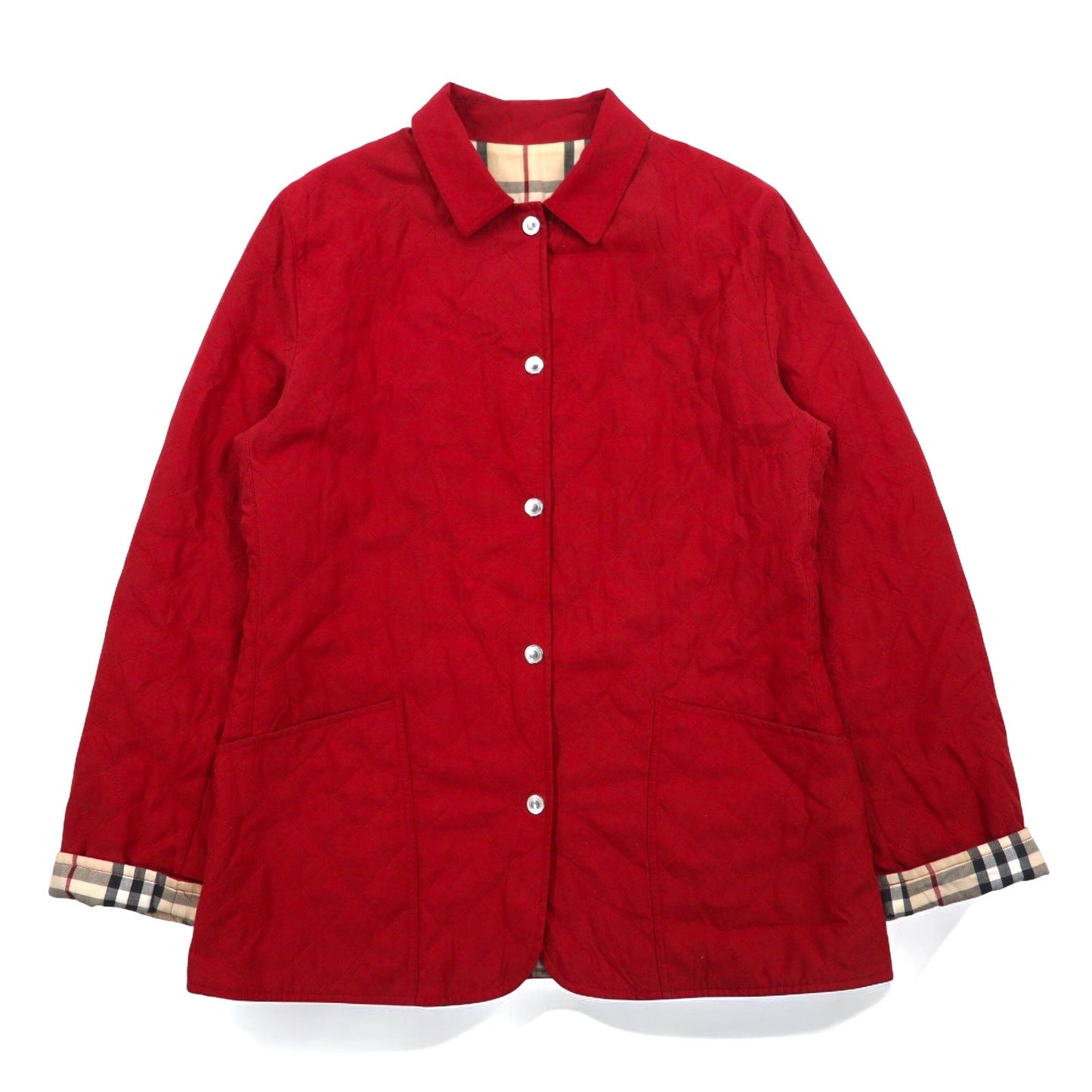 BURBERRY キルティングジャケット XL レッド ポリエステル 裏地ノバチェック