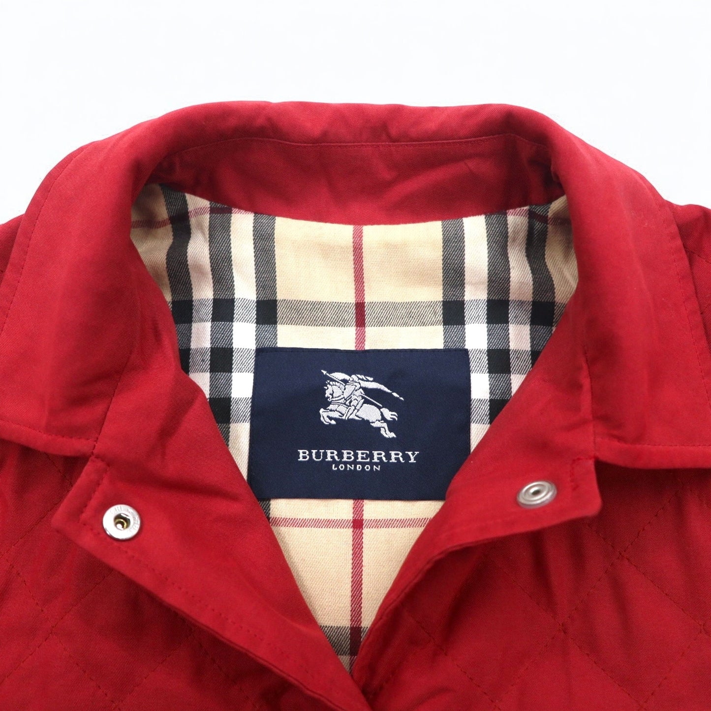 BURBERRY キルティングジャケット XL レッド ポリエステル 裏地ノバチェック