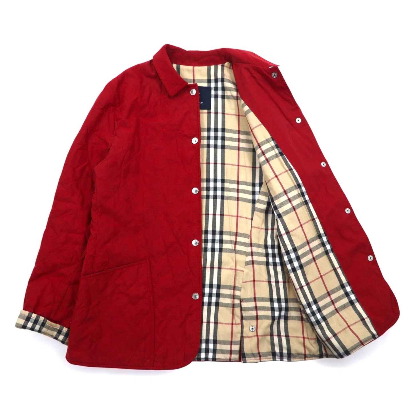 BURBERRY キルティングジャケット XL レッド ポリエステル 裏地ノバチェック