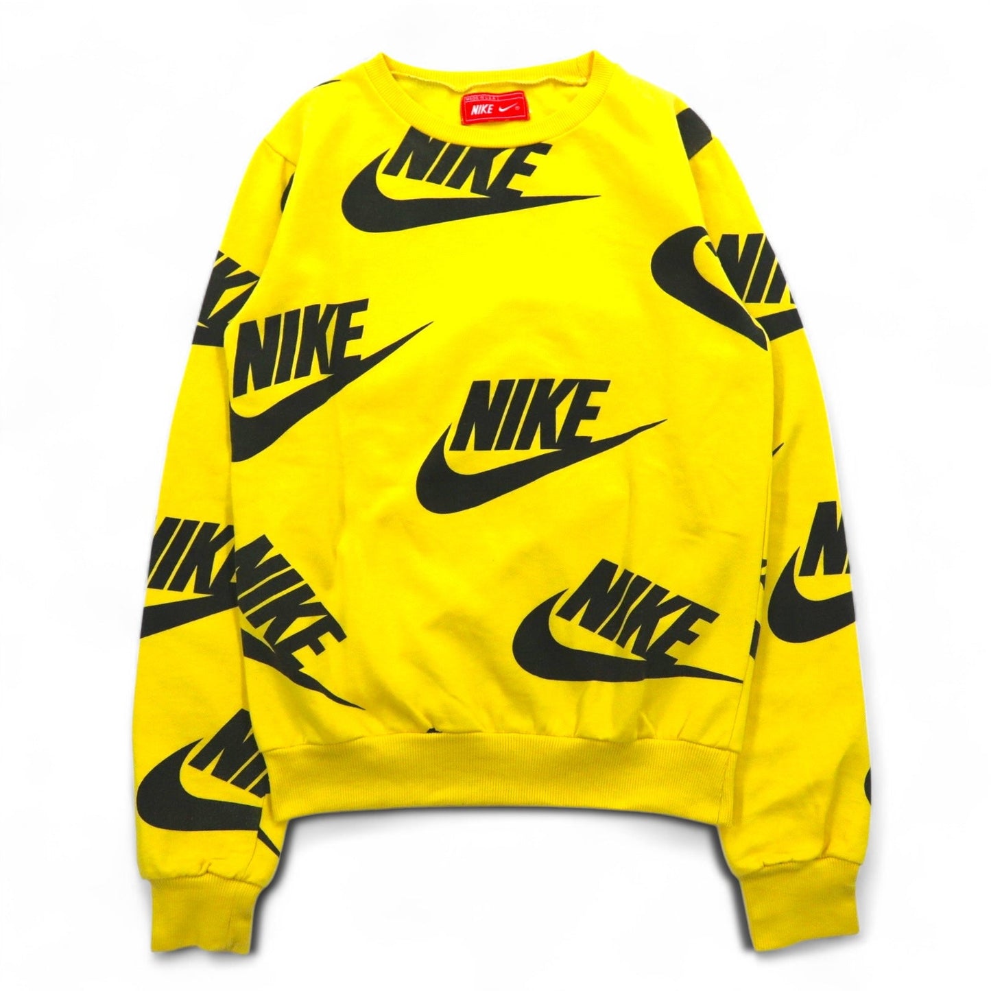NIKE USA製 スウォッシュロゴ 総柄 スウェット M イエロー コットン 裏起毛