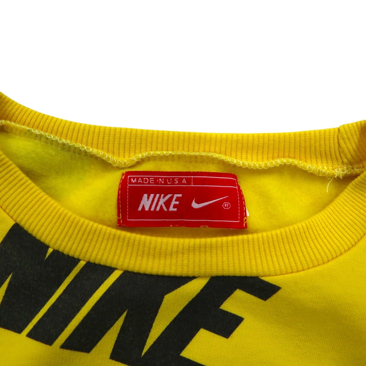 NIKE USA製 スウォッシュロゴ 総柄 スウェット M イエロー コットン 裏起毛